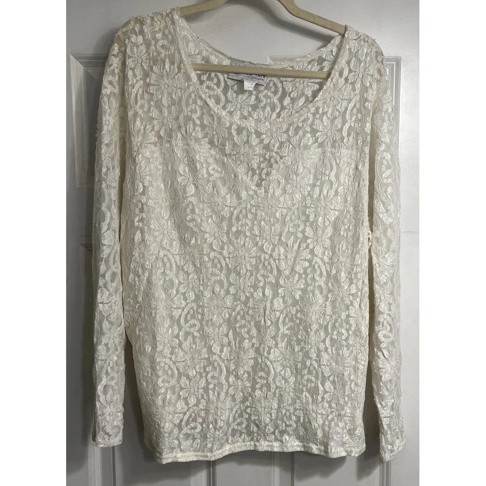 Bedford Fair Top 3xl Ivory Lined Lace Blouse Floral Embroidery Cottagecore